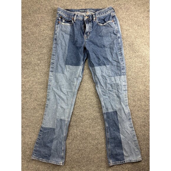 American Eagle 90s Bootcut Jeans Women's 8 Long Blue Patchwork High Rise - Picture 1 of 8